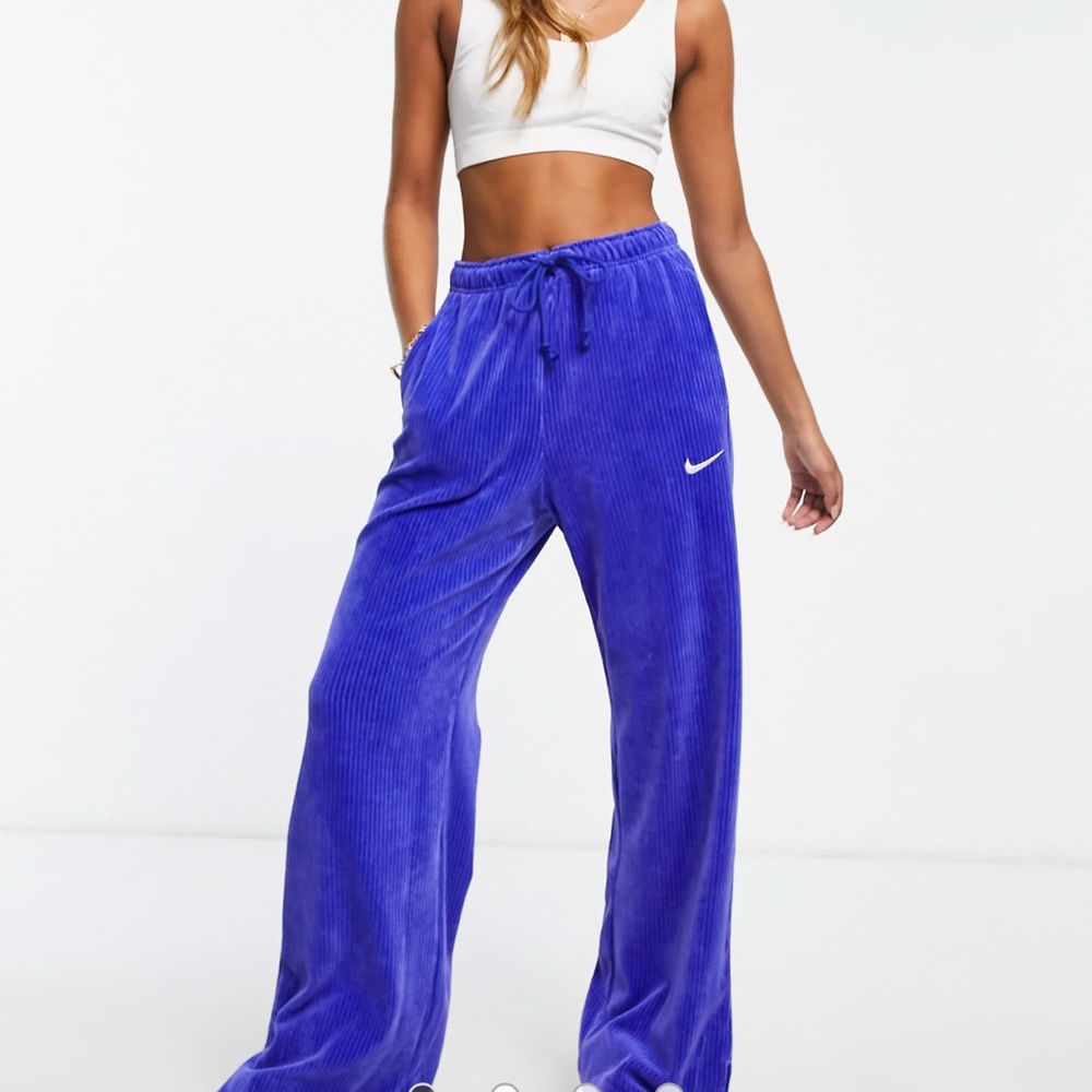 Nike velour wide leg pants in blue size L